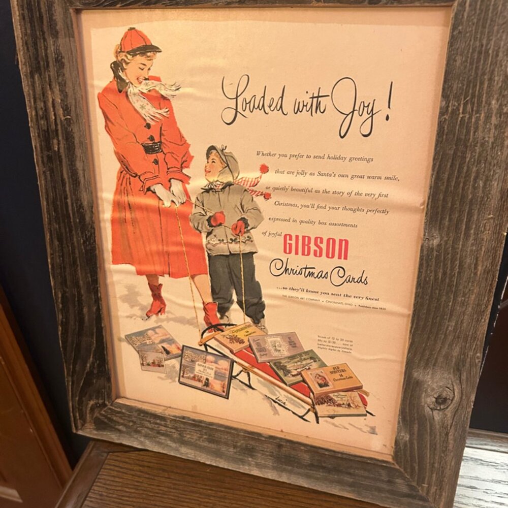 Antique holiday advertising rustic frame wall hanging